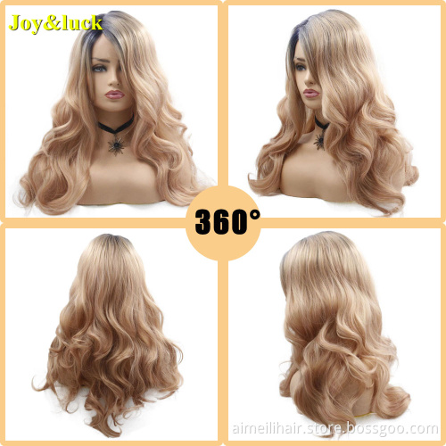 Wholesale Prices Hair For Women Daily Or Party Side Part Long Water Wavy Lacefront Black Ombre Blonde Synthetic Ladies Hair Wigs